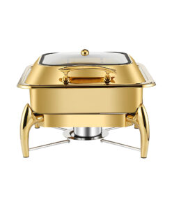 1-SOGA Gold Plated Stainless Steel Square Chafing Dish Tray Buffet Cater Food Warmer Chafer with Top Lid