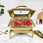 5-SOGA Gold Plated Stainless Steel Square Chafing Dish Tray Buffet Cater Food Warmer Chafer with Top Lid