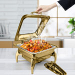 6-SOGA 2X Gold Plated Stainless Steel Square Chafing Dish Tray Buffet Cater Food Warmer Chafer with Top Lid