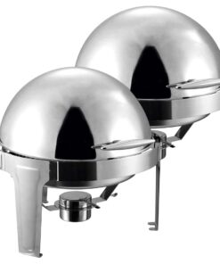 1-SOGA 2X 6L Stainless Steel Chafing Food Warmer Catering Dish Round Roll Top