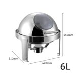 3-SOGA 6L Round Chafing Stainless Steel Food Warmer with Glass Roll Top