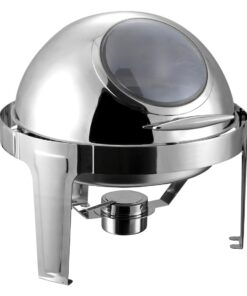 1-SOGA 6L Round Chafing Stainless Steel Food Warmer with Glass Roll Top