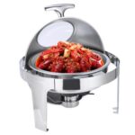 4-SOGA 6L Round Chafing Stainless Steel Food Warmer with Glass Roll Top