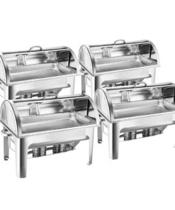 1-SOGA 4X 9L Stainless Steel Full Size Roll Top Chafing Dish Food Warmer