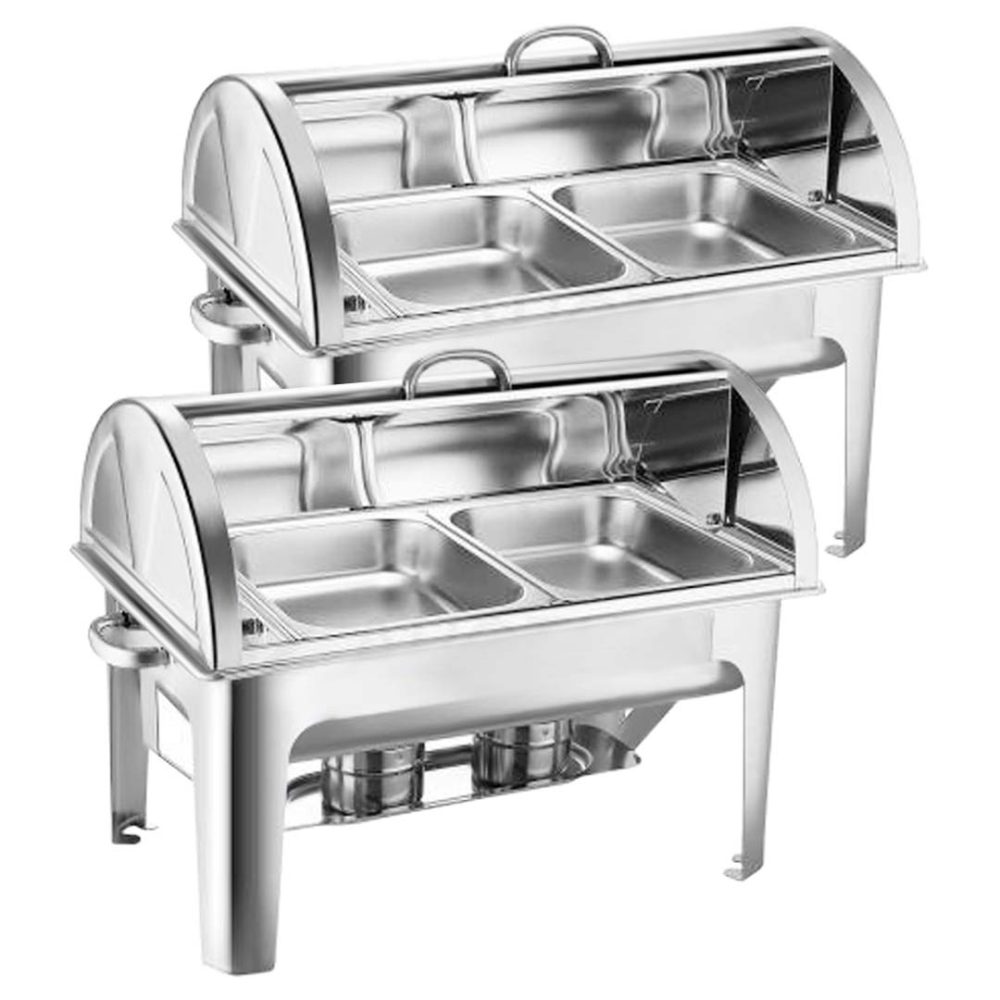 1-SOGA 2X 4.5L Dual Tray Stainless Steel Roll Top Chafing Dish Food Warmer