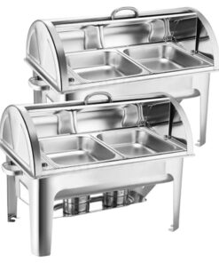 1-SOGA 2X 4.5L Dual Tray Stainless Steel Roll Top Chafing Dish Food Warmer