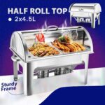 3-SOGA 4X 4.5L Dual Tray Stainless Steel Roll Top Chafing Dish Food Warmer