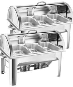 1-SOGA 2X 3L Triple Tray Stainless Steel Roll Top Chafing Dish Food Warmer