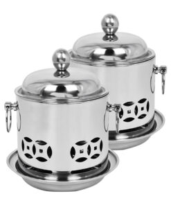1-SOGA 2X Stainless Steel Mini Asian Buffet Hot Pot Single Person Shabu Alcohol Stove Burner with Lid