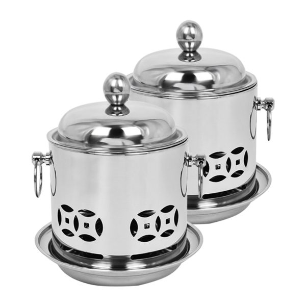 1-SOGA 2X Stainless Steel Mini Asian Buffet Hot Pot Single Person Shabu Alcohol Stove Burner with Lid