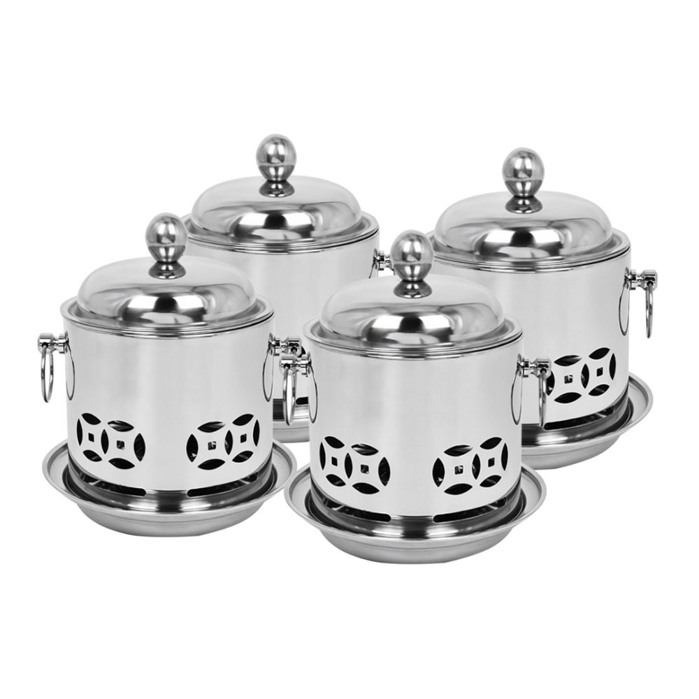 1-SOGA 4X Stainless Steel Mini Asian Buffet Hot Pot Single Person Shabu Alcohol Stove Burner with Lid