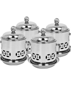 1-SOGA 4X Stainless Steel Mini Asian Buffet Hot Pot Single Person Shabu Alcohol Stove Burner with Lid