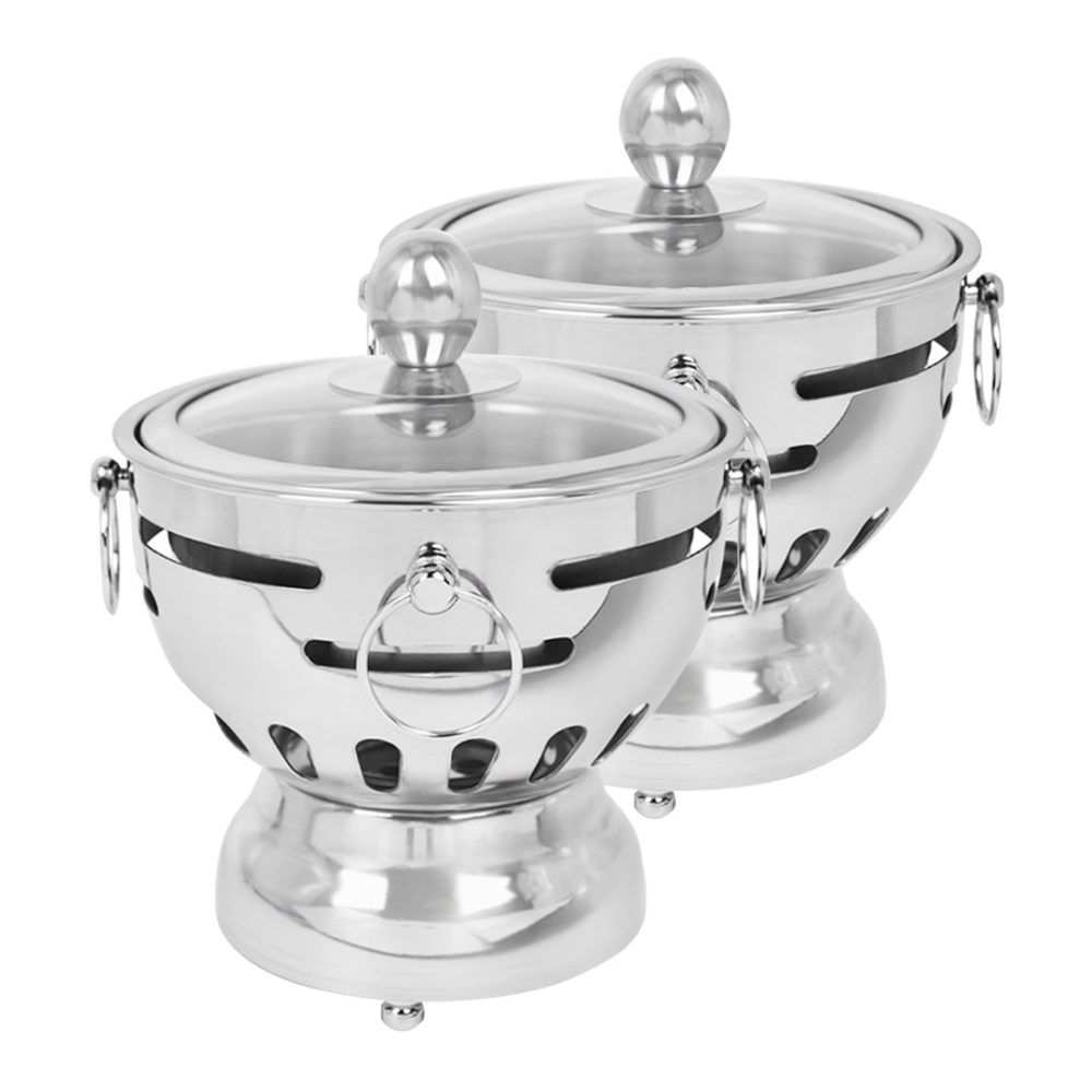 1-SOGA 2X Stainless Steel Mini Asian Buffet Hot Pot Single Person Shabu Alcohol Stove Burner with Glass Lid