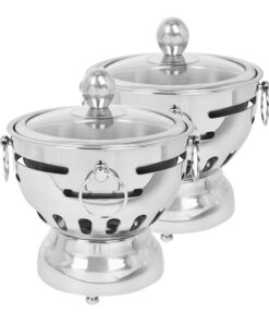 1-SOGA 2X Stainless Steel Mini Asian Buffet Hot Pot Single Person Shabu Alcohol Stove Burner with Glass Lid