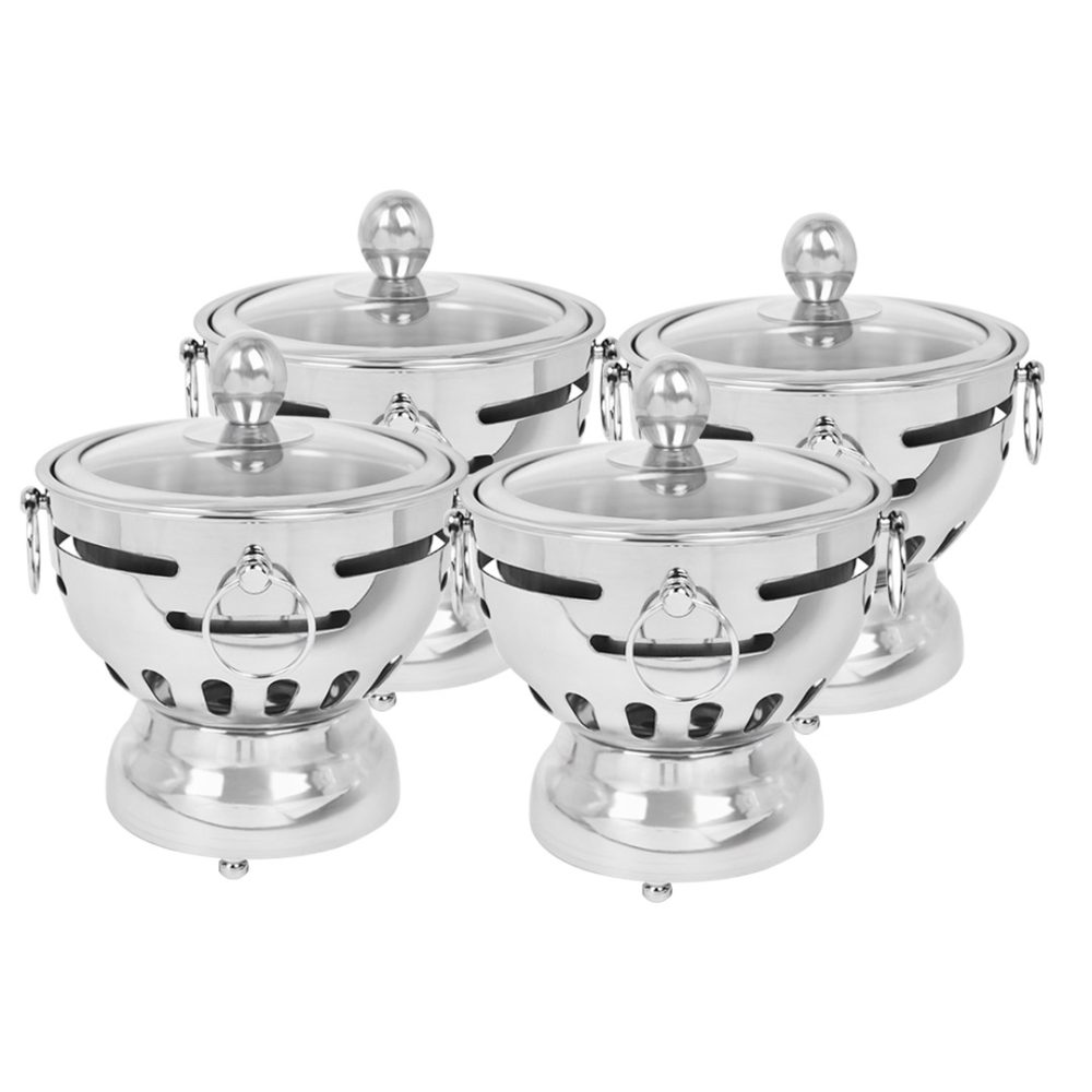1-SOGA 4X Stainless Steel Mini Asian Buffet Hot Pot Single Person Shabu Alcohol Stove Burner with Glass Lid