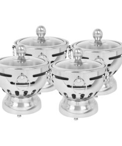1-SOGA 4X Stainless Steel Mini Asian Buffet Hot Pot Single Person Shabu Alcohol Stove Burner with Glass Lid
