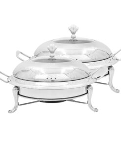1-SOGA 2X Stainless Steel Round Buffet Chafing Dish Cater Food Warmer Chafer with Glass Top Lid