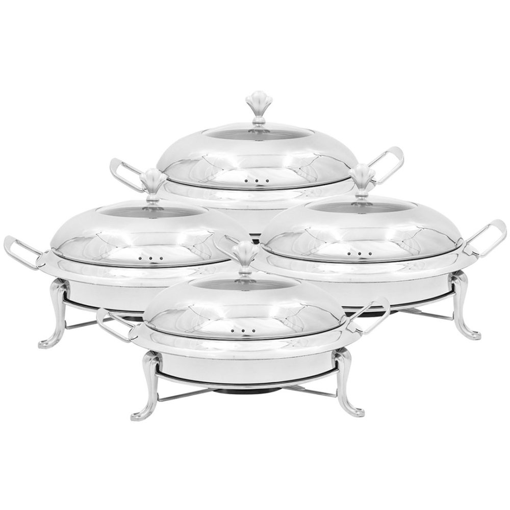 1-SOGA 4X Stainless Steel Round Buffet Chafing Dish Cater Food Warmer Chafer with Glass Top Lid