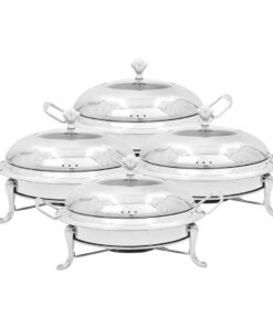 1-SOGA 4X Stainless Steel Round Buffet Chafing Dish Cater Food Warmer Chafer with Glass Top Lid