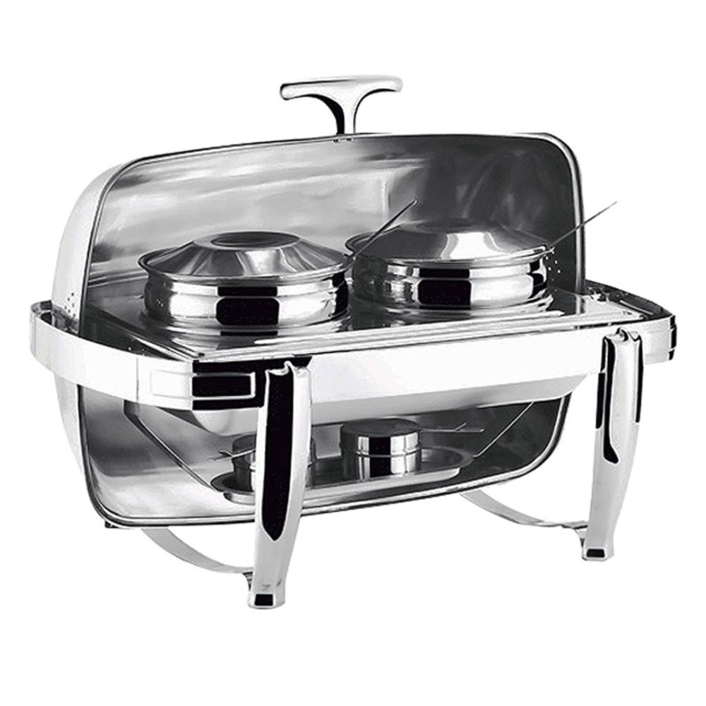 1-SOGA 6.5L Stainless Steel Double Soup Tureen Bowl Station Roll Top Buffet Chafing Dish Catering Chafer Food Warmer Server