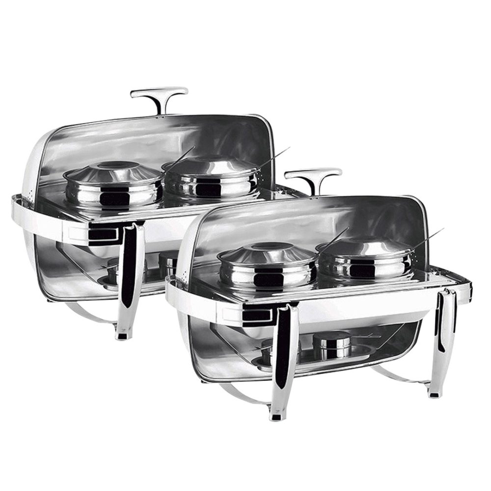 1-SOGA 2X 6.5L Stainless Steel Double Soup Tureen Bowl Station Roll Top Buffet Chafing Dish Catering Chafer Food Warmer Server