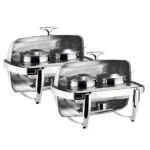 1-SOGA 2X 6.5L Stainless Steel Double Soup Tureen Bowl Station Roll Top Buffet Chafing Dish Catering Chafer Food Warmer Server