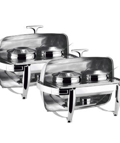 1-SOGA 2X 6.5L Stainless Steel Double Soup Tureen Bowl Station Roll Top Buffet Chafing Dish Catering Chafer Food Warmer Server
