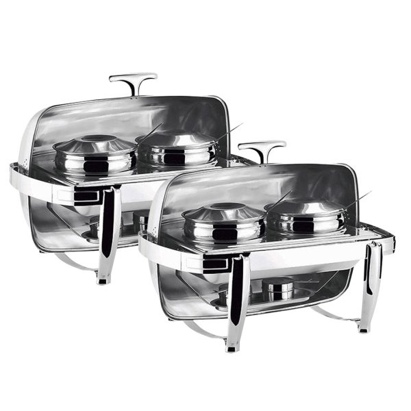 1-SOGA 2X 6.5L Stainless Steel Double Soup Tureen Bowl Station Roll Top Buffet Chafing Dish Catering Chafer Food Warmer Server