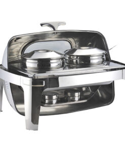 1-SOGA 6.5L Stainless Steel Double Soup Tureen Bowl Station Roll Top Buffet Chafing Dish Catering Chafer Food Warmer Server