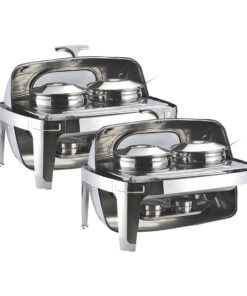 1-SOGA 2X 6.5L Stainless Steel Double Soup Tureen Bowl Station Roll Top Buffet Chafing Dish Catering Chafer Food Warmer Server