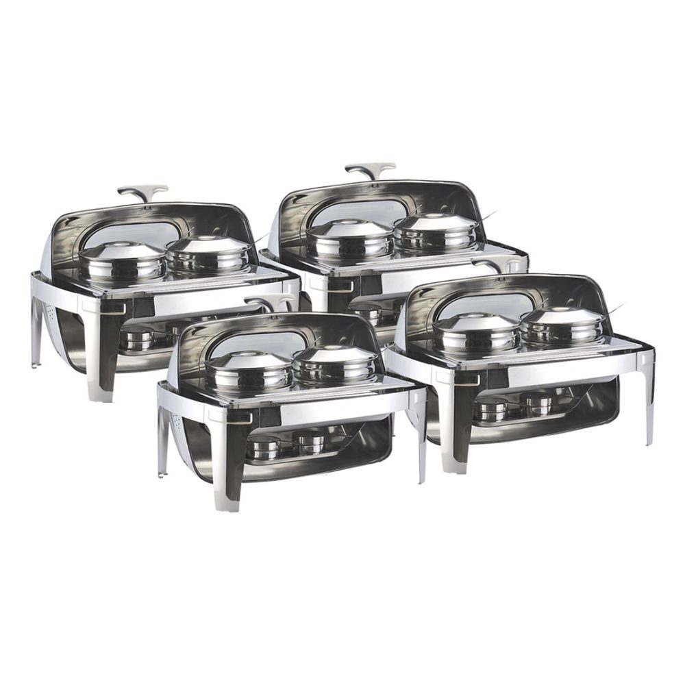 1-SOGA 4X 6.5L Stainless Steel Double Soup Tureen Bowl Station Roll Top Buffet Chafing Dish Catering Chafer Food Warmer Server