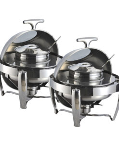 1-SOGA 2X 6.5L Stainless Steel Round Soup Tureen Bowl Station Roll Top Buffet Chafing Dish Catering Chafer Food Warmer Server