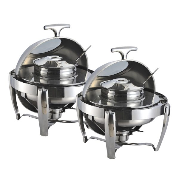 1-SOGA 2X 6.5L Stainless Steel Round Soup Tureen Bowl Station Roll Top Buffet Chafing Dish Catering Chafer Food Warmer Server