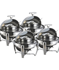 1-SOGA 4X 6.5L Stainless Steel Round Soup Tureen Bowl Station Roll Top Buffet Chafing Dish Catering Chafer Food Warmer Server