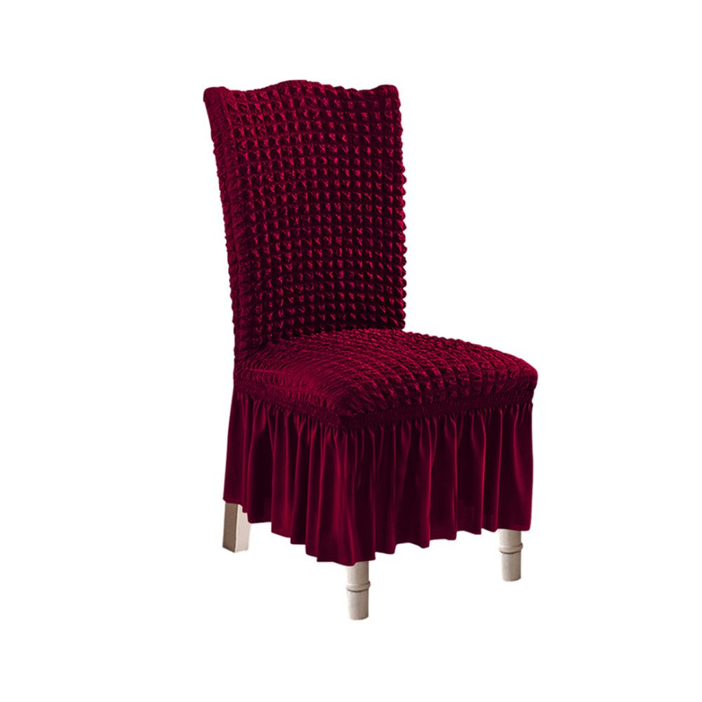 1-SOGA Burgundy Chair Cover Seat Protector with Ruffle Skirt Stretch Slipcover Wedding Party Home Decor