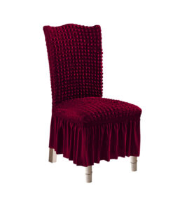 1-SOGA Burgundy Chair Cover Seat Protector with Ruffle Skirt Stretch Slipcover Wedding Party Home Decor