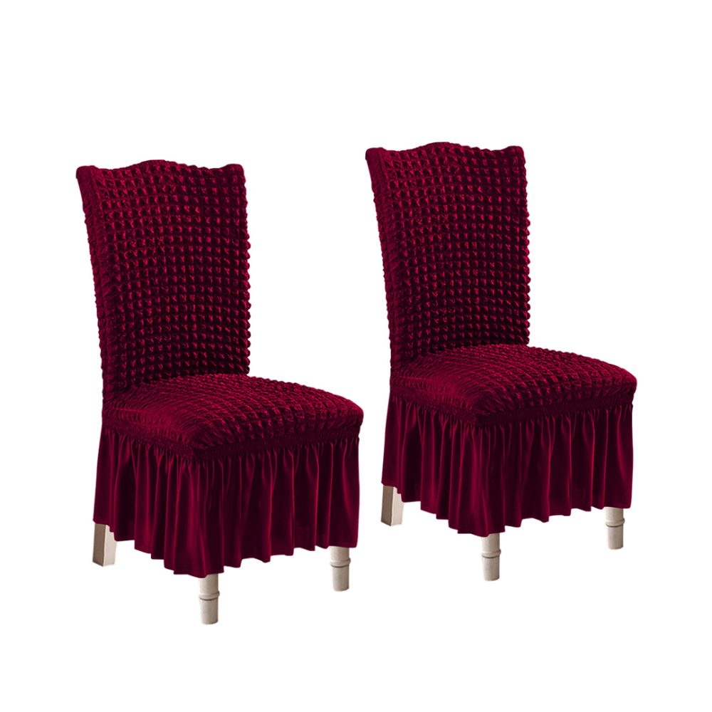 1-SOGA 2X Burgundy Chair Cover Seat Protector with Ruffle Skirt Stretch Slipcover Wedding Party Home Decor
