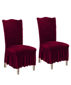 1-SOGA 2X Burgundy Chair Cover Seat Protector with Ruffle Skirt Stretch Slipcover Wedding Party Home Decor