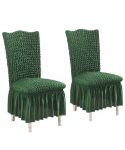 1-SOGA 2X Dark Green Chair Cover Seat Protector with Ruffle Skirt Stretch Slipcover Wedding Party Home Decor