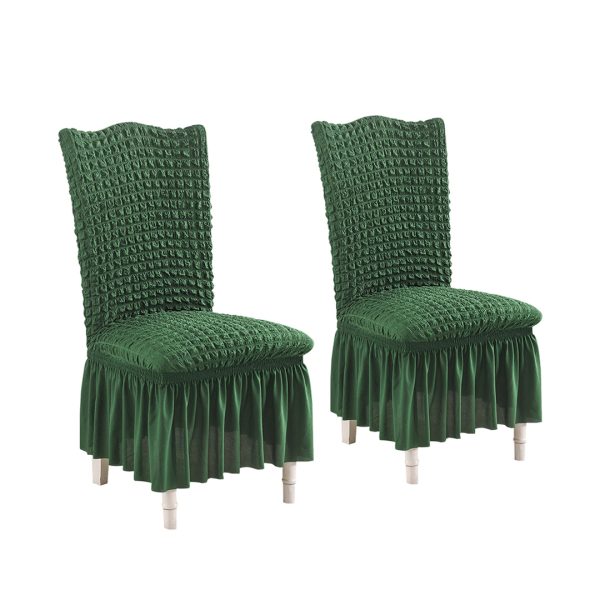 1-SOGA 2X Dark Green Chair Cover Seat Protector with Ruffle Skirt Stretch Slipcover Wedding Party Home Decor