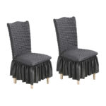 1-SOGA 2X Dark Grey Chair Cover Seat Protector with Ruffle Skirt Stretch Slipcover Wedding Party Home Decor