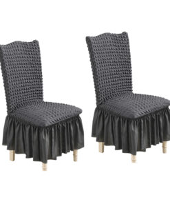 1-SOGA 2X Dark Grey Chair Cover Seat Protector with Ruffle Skirt Stretch Slipcover Wedding Party Home Decor