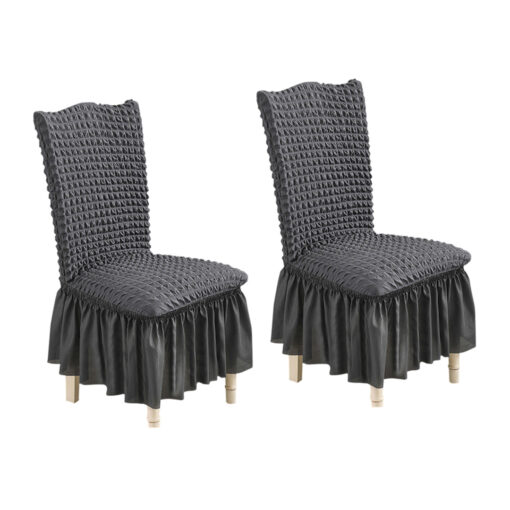 1-SOGA 2X Dark Grey Chair Cover Seat Protector with Ruffle Skirt Stretch Slipcover Wedding Party Home Decor