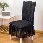 3-SOGA Black Chair Cover Seat Protector with Ruffle Skirt Stretch Slipcover Wedding Party Home Decor