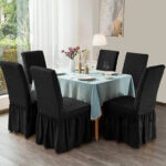 7-SOGA Black Chair Cover Seat Protector with Ruffle Skirt Stretch Slipcover Wedding Party Home Decor
