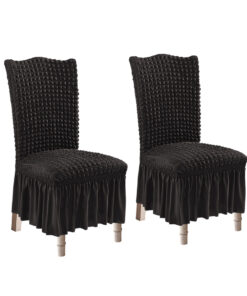 1-SOGA 2X Black Chair Cover Seat Protector with Ruffle Skirt Stretch Slipcover Wedding Party Home Decor