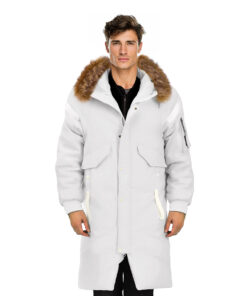 1-abbee White XL Winter Fur Hooded Thick Overcoat Jacket Stylish Lightweight Quilted Warm Puffer Coat