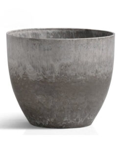 1-SOGA 27cm Rock Grey Round Resin Plant Flower Pot in Cement Pattern Planter Cachepot for Indoor Home Office
