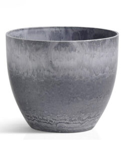 1-SOGA 27cm Weathered Grey Round Resin Plant Flower Pot in Cement Pattern Planter Cachepot for Indoor Home Office