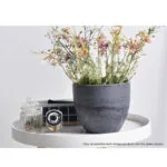 4-SOGA 27cm Weathered Grey Round Resin Plant Flower Pot in Cement Pattern Planter Cachepot for Indoor Home Office